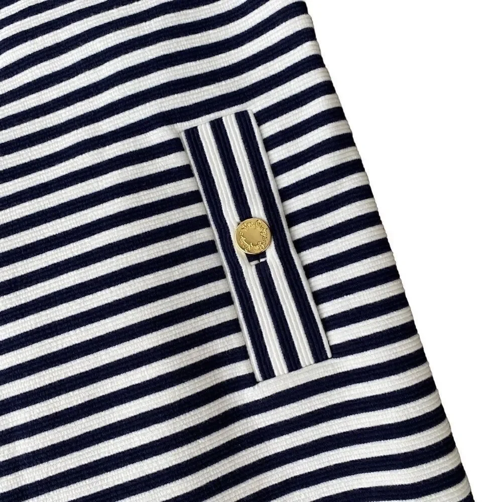 Lilly Pulitzer Charlene Mini Shift Dress Size Small Navy Stripe 3/4 Sleeves